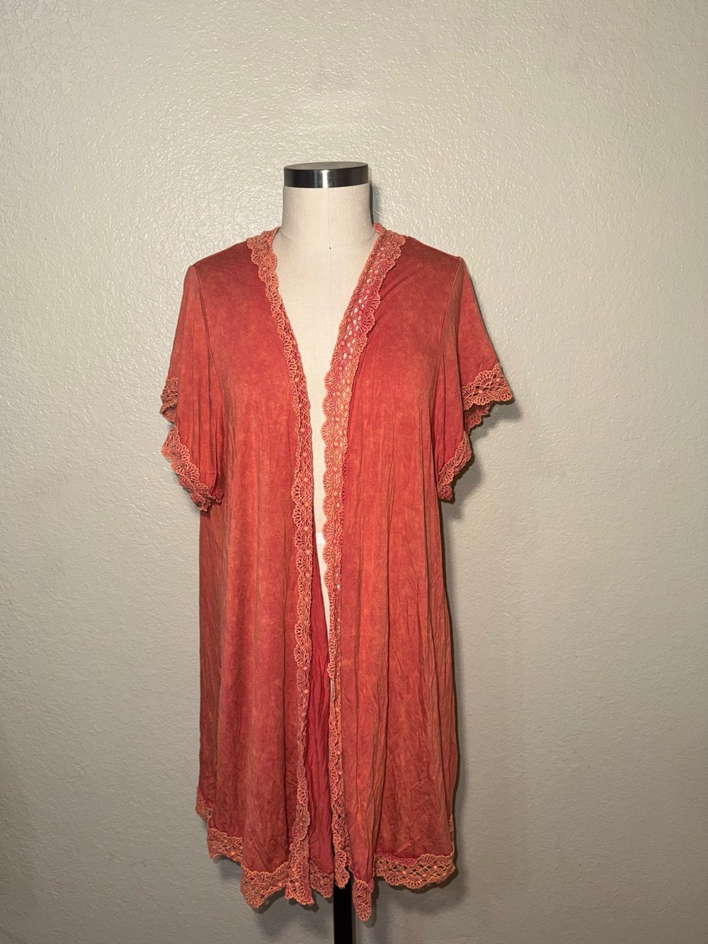 Easel Boho Cottagecore Lace Trim Duster Cardigan Kimono Medium